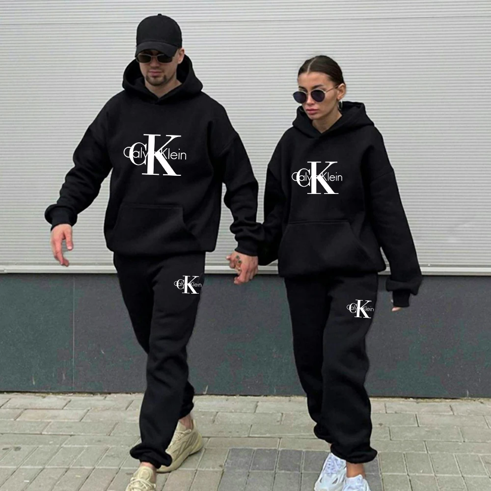 

Men's Tracksuit Fashion Print Winter Fleece Hoodie + Pants Casual Hip Hop Pullover Set Women's Casual Sweatshirt Sportswear