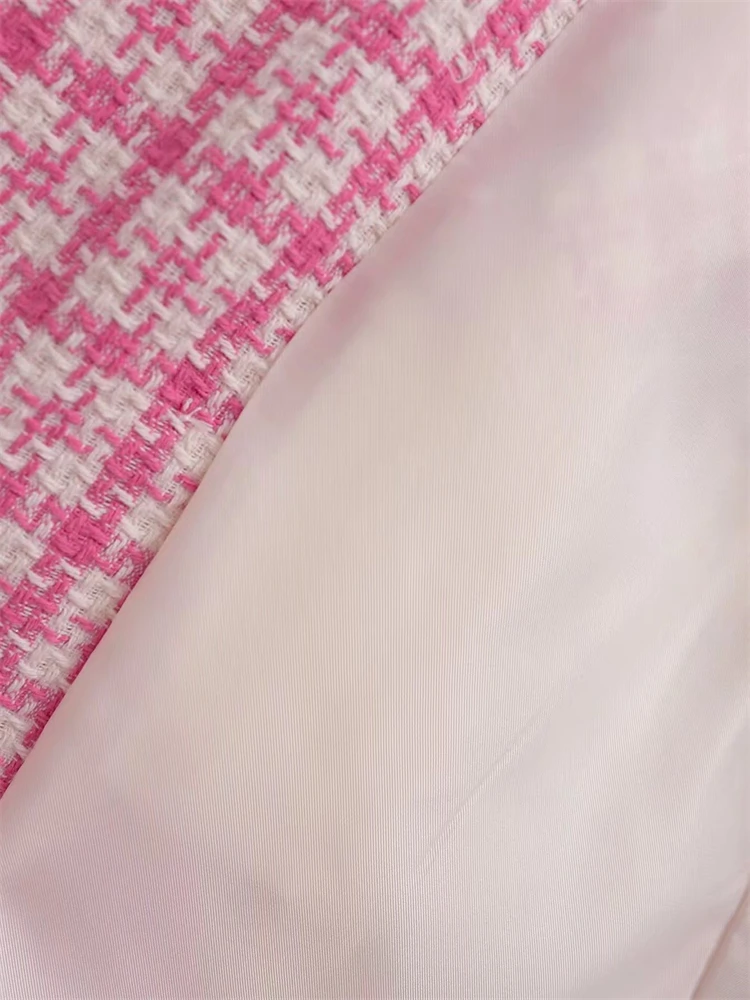 KEYANKETIAN женское розовое твидовое пальто с рисунком гусиные лапки осень и зима