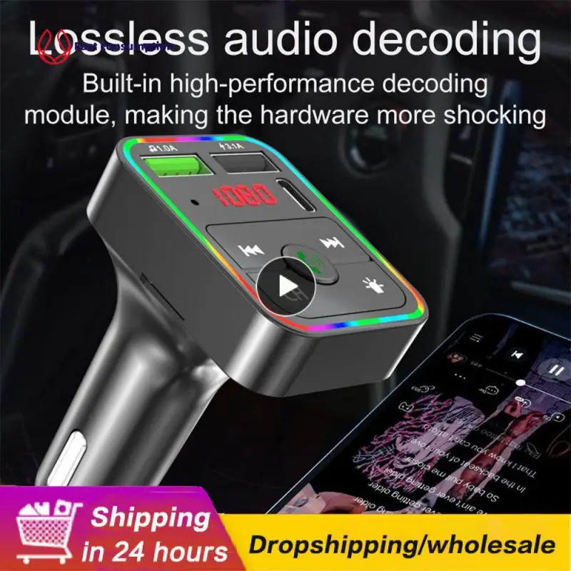 

Portable Car Charger Adapter Universal With Lcd Screen Car Charger Colorful Atmosphere Lights Multifunctional Player