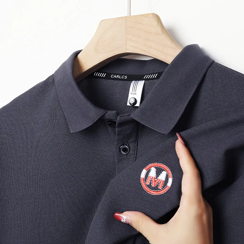 2024 мужская весенне-осенняя новая футболка с лацканами высокая вес повседневная