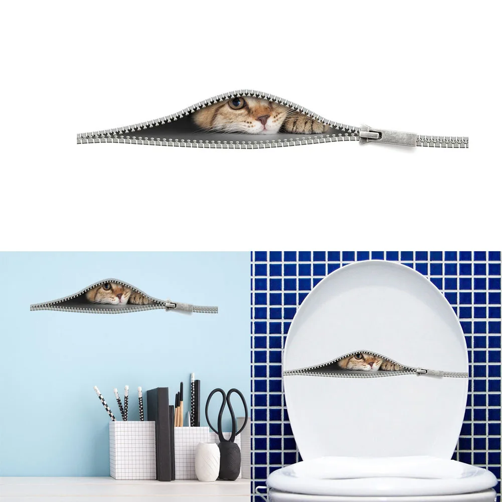 

Cute Cat In The Zipper Wall Sticker Cabinet Bathroom Toilet For Home Decoration Art Decals Wallpaper Toilet Stickers On The Wall