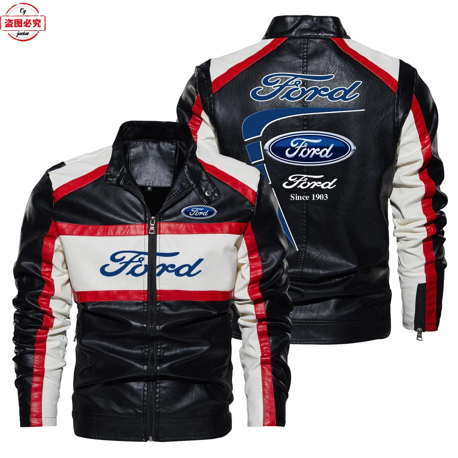 Гоночный костюм Ford LOGO мужская контрастная кожаная куртка на весну и осень