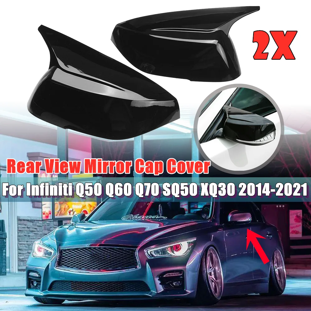 

2 Pieces Rearview Mirror Cover Cap Carbon Look / Glossy Black For Infiniti Q50 Q60 QX30 Q70 2014-2021 Rear View Mirror Covers