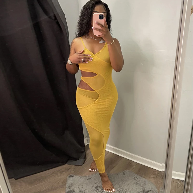 

Женское Сетчатое платье с вырезами, элегантный пляжный комплект из полиэстера, повседневная одежда для прогулок, лето-осень 2021