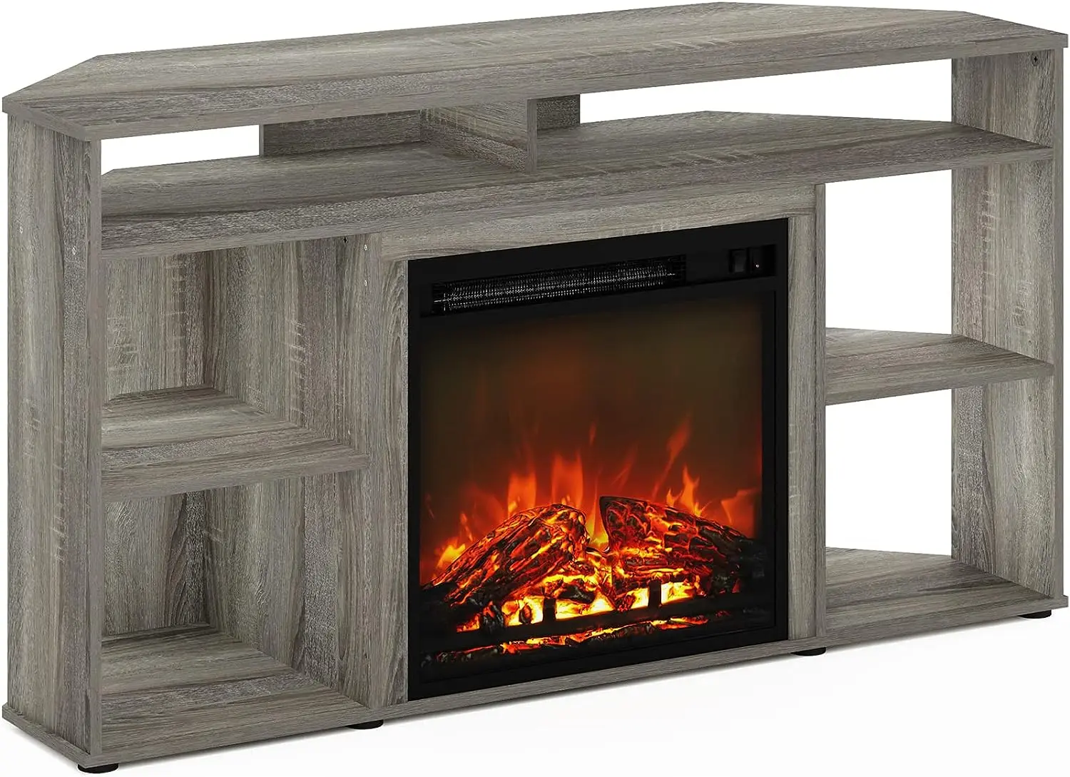 

Corner TV Stand with Fireplace for TV up to 55 Inches, French Oak Grey