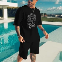 mens tracksuits black oversized t shirts sets graphic print short sleeve 2 piece beach new summer retro fashion shorts tee movie