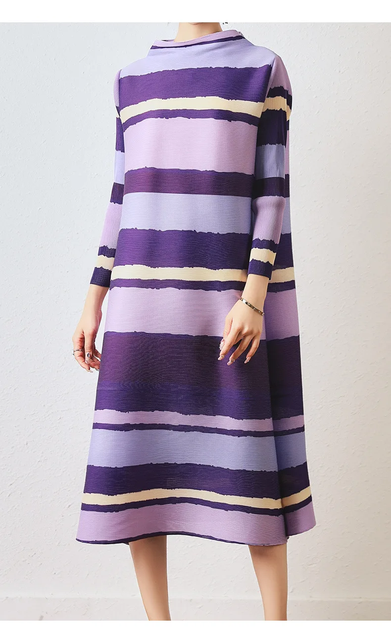 

Miyake pleated women's fashion striped print dress temperament high-end large size loose skirt X279