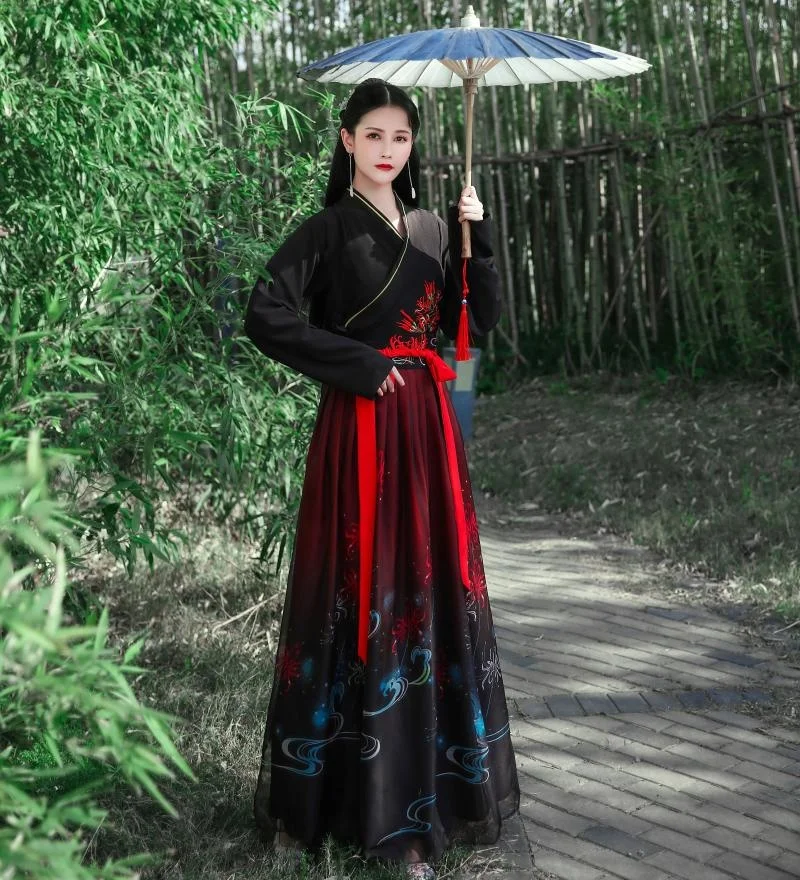Chinese Dress Ancient Hanfu Kimono Black White Red hanfu Dresses Embroidery Martial Arts Chinese Style Dance Cosplay Costumes