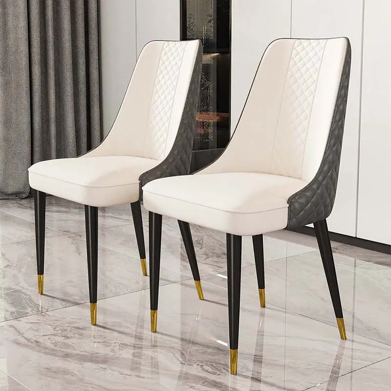 

Nordic Dining chairs Luxury Leather designer soft chair with backrest Metal Legs Leisure Reception Stool Dining room furniture