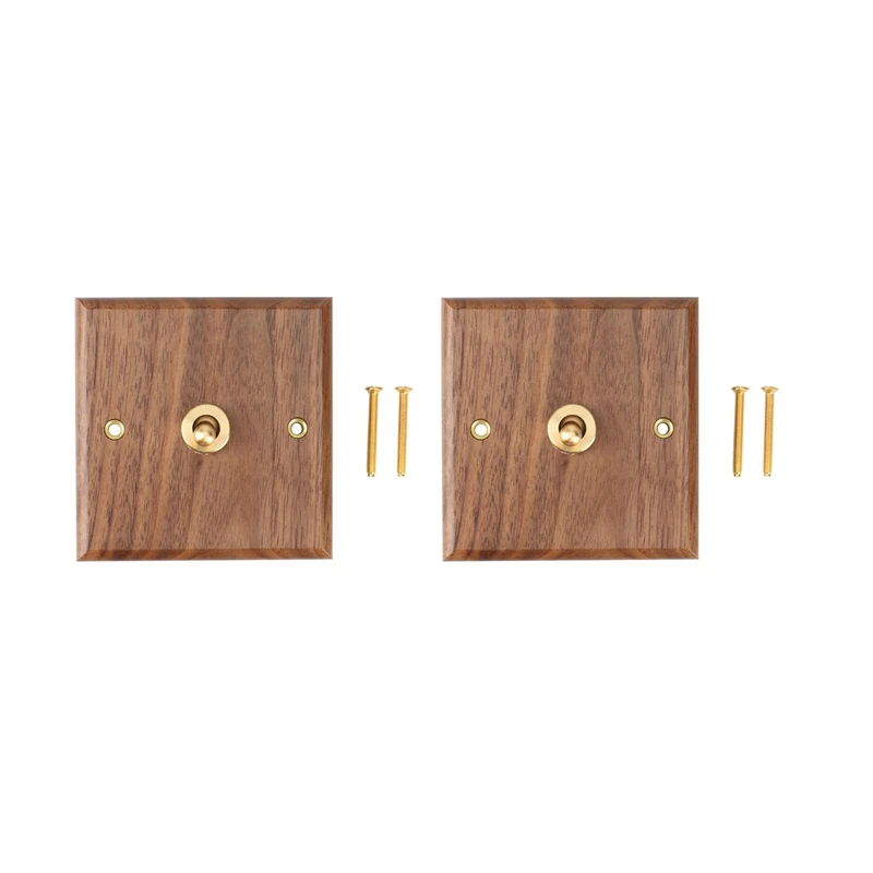 

2X Retro American Industrial Style Light Switch Socket, Solid Wood Brass Toggle Switch Plate, Antique Home Stay Switch