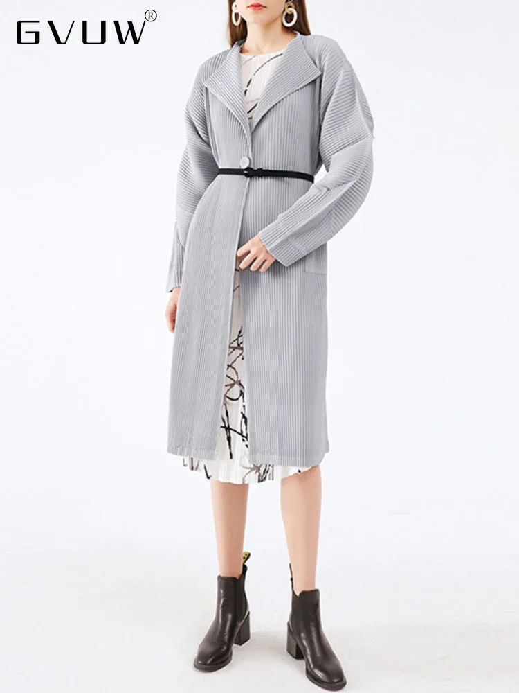 

Женское длинное Плиссированное пальто GVUW, однотонное модное толстое пальто с лацканами и поясом на одной пуговице, модель 17D1501 на осень-зиму...