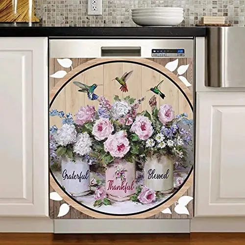 

Awak Bless Family Sticker Grateful Dishwasher Magnet,Thankful Fridge Magnetic Decal,Bird Flower Decal Kitchen Decorative,Spring