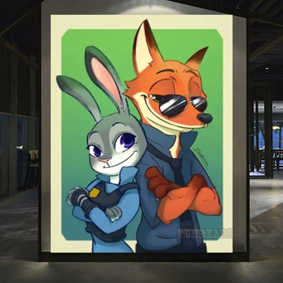 

Diamond Painting Disney Zootopia Judy and Nick Animals Mosaic Painting 5D Diy Paint Full Drills Cross Stitch Home Decor DS216
