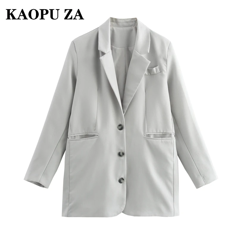 KAOPU ZA женский осенний модный однотонный пиджак с зубчатым воротником 2024 топ
