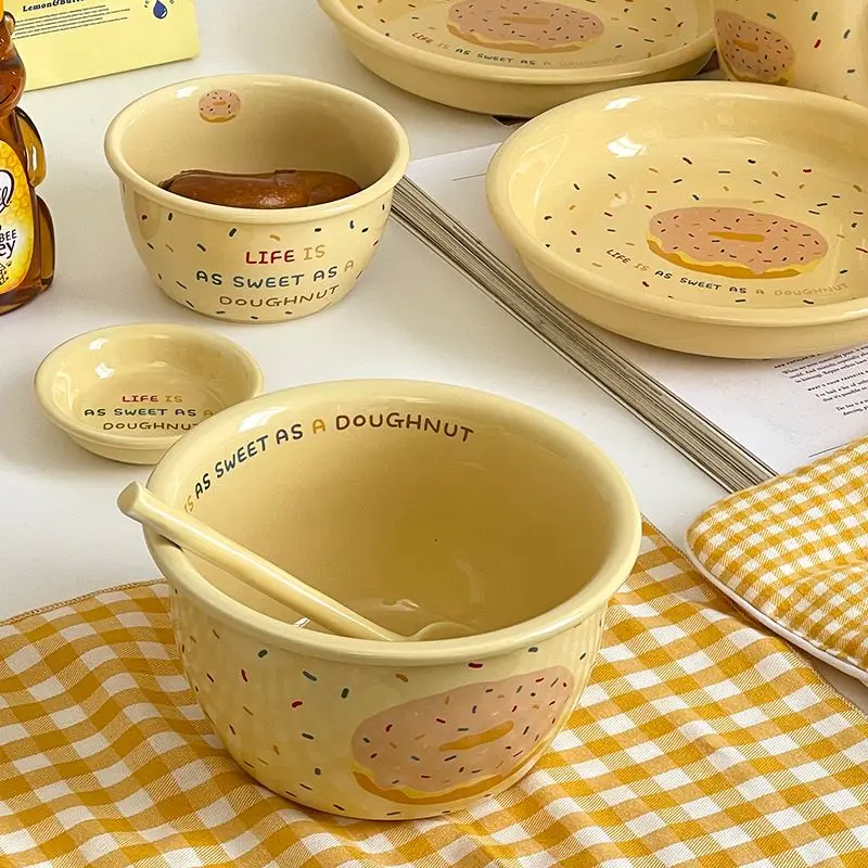 

Японская Милая керамическая миска с мультяшным пончиком, Новая творческая посуда, утолщенная миска, Набор кружек