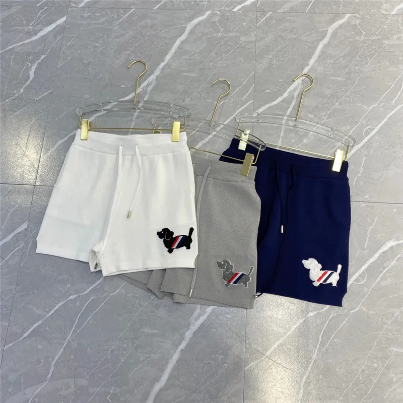 Summer tb college style shorts loose lace-up puppy embroidery sports casual hot pants ice silk knitted wide-leg pants