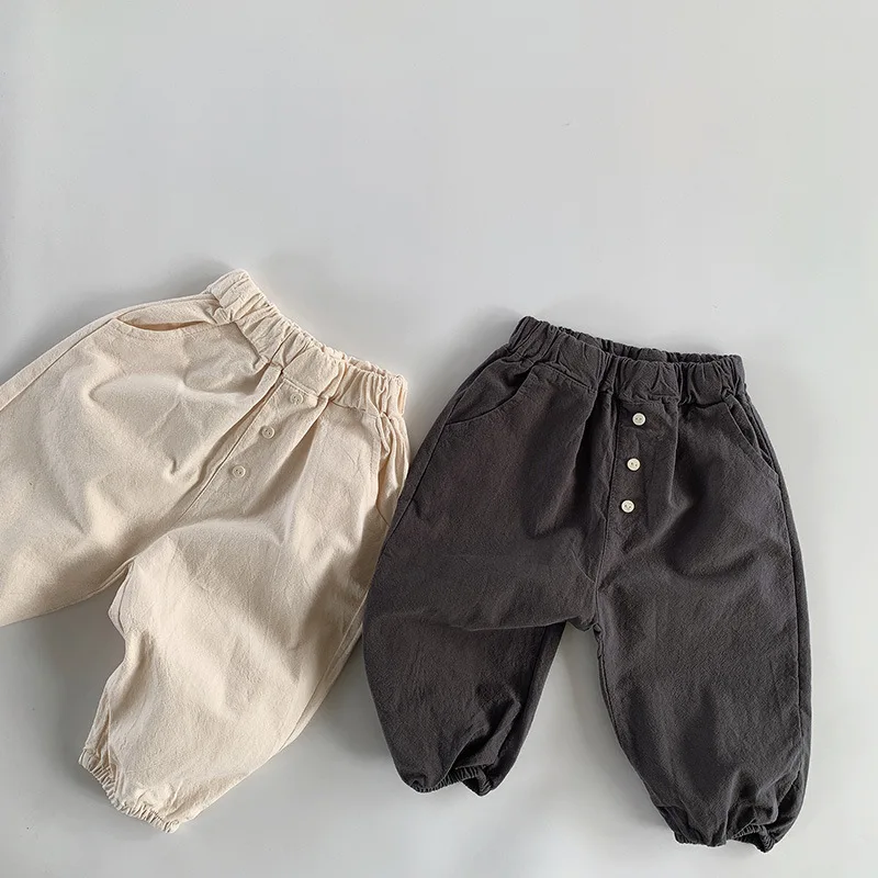 

2023 New Spring Autumn Baby Boys Casual Long Pants Korean Style Toddlers Kids Girls Loose Solid Haren Trousers Children Clothes