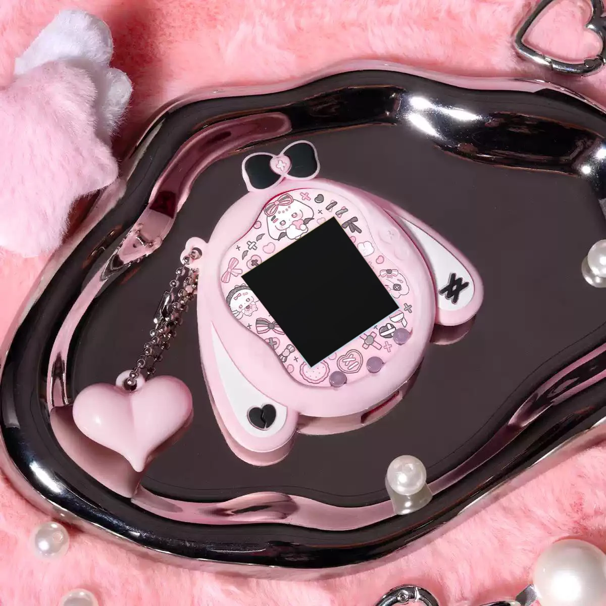 Фото Милый силиконовый чехол-накладка с ушками кролика и цепочкой для Tamagotchi Uni, защитный чехол-аксессуар №1