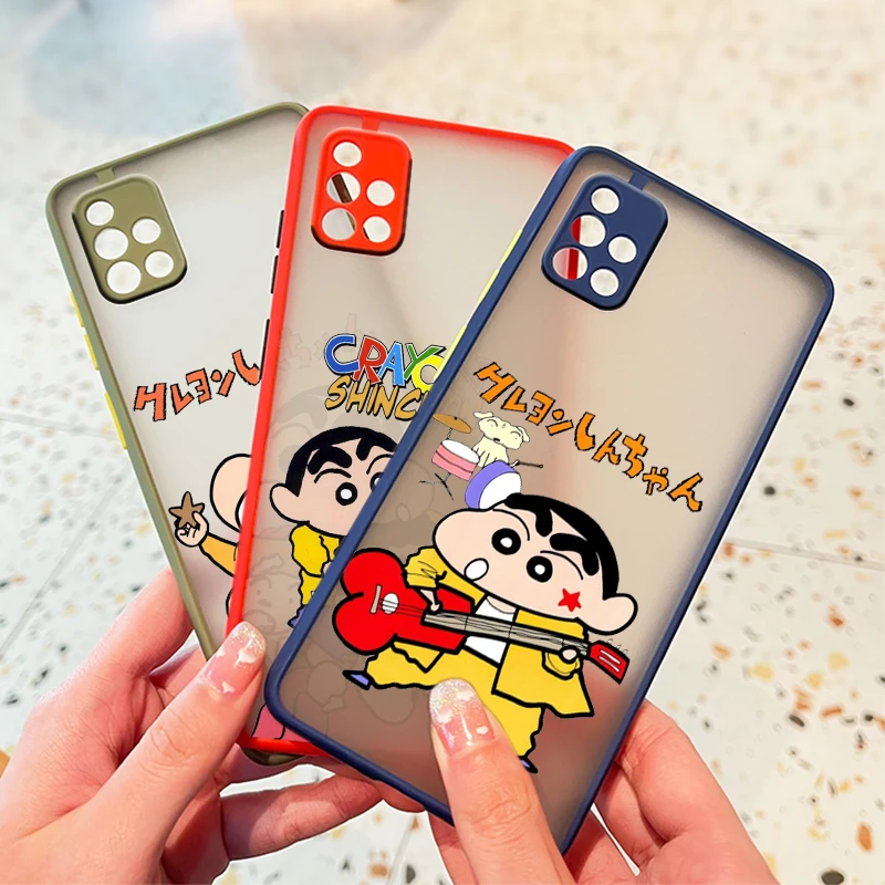

Cartoon Boy Crayon Shin-chan For Samsung Galaxy A72 A52 A71 A51 A70 A32 A21S A03S A02S A12 5G 4G Frosted Translucent Phone Case