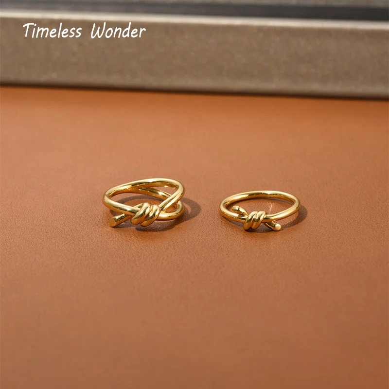 

Timeless Wonder Brass Geo Knot Rings for Women Designer Jewelry Punk Cocktail Gothic Ins Trendy Korean Rare GF Gift Bday 1177