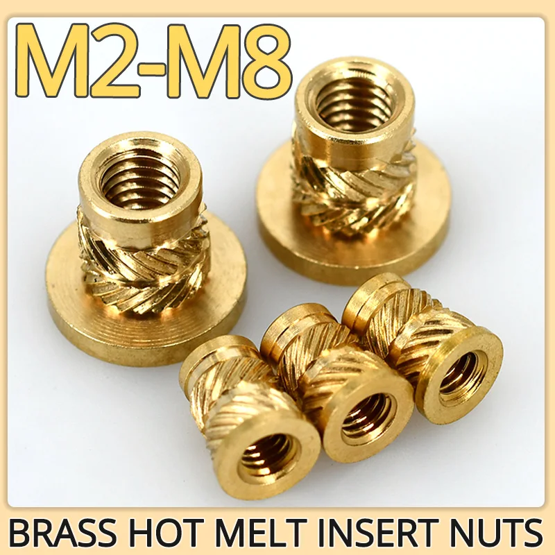 M2 M2.5 M3 M3.5 M4 M5 M6 M8 Brass Hot Melt Insert Knurled Flange Copper Nut Thread Heat Molding Injection Embedment T-type Nut