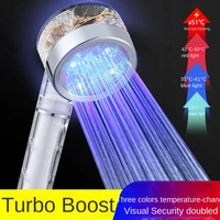 led constant temperature tri color turbo fan massage filter hand held shower head shower head cross border