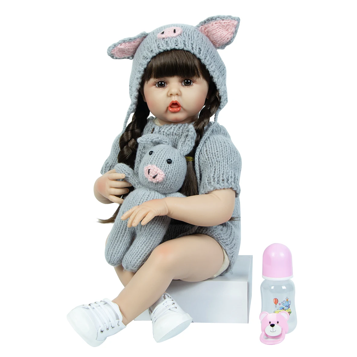 Кукла-реборн KEIUMI 24 дюйма 60 см с тканевым телом Реалистичная серая свитерка для девочки-младенца на продажу Детские подарки на день рождения и Рождество.