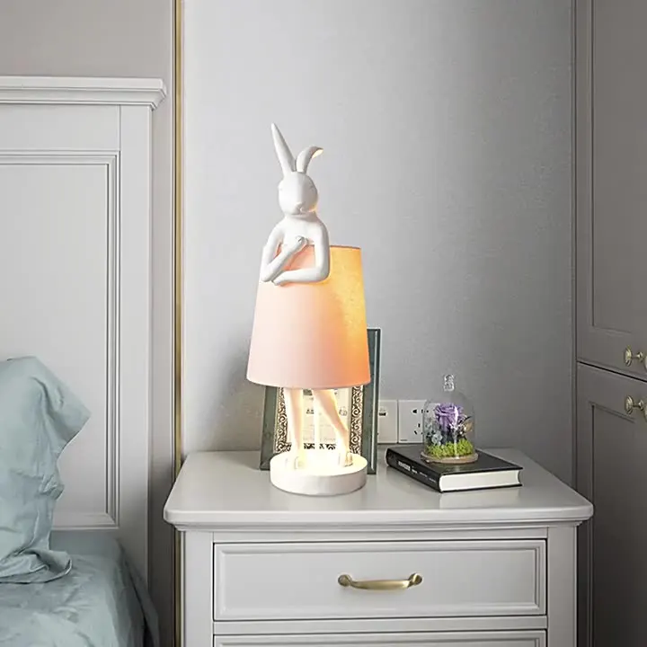 

Latest Designer Bunny Table Lamp Kids Room Decor Creative Cute Lamp Meja Hias Lampara De Mesa Bedroom Apron Rabbit Table Lamp