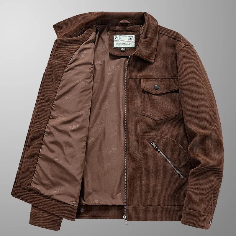 

Autumn Winter Corduroy Jacket Men Vintage Cargo Casual Jacket Men Lapel Zipper Design Casual Coat Men Multi-Pocket Jacket Men
