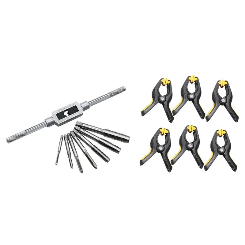 

8 Pcs Thread Metric Machine Wrench Hand Screw Thread Plug Taps & 6 Pcs 3.3Inch Plastic Clip Fixture Fastening Clamp