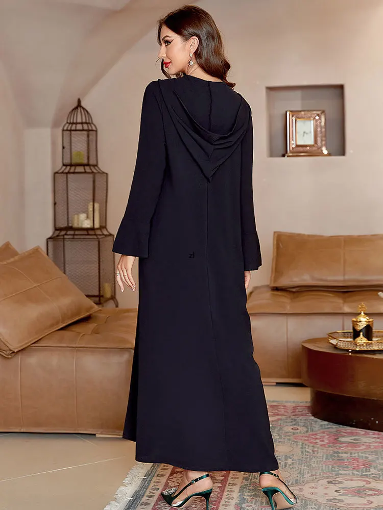 Djellaba Black Abaya Women Handsewn Embroidery Arabian Party Gown Muslim Long Dress Moroccan Hooded Kaftan Islam Clothes