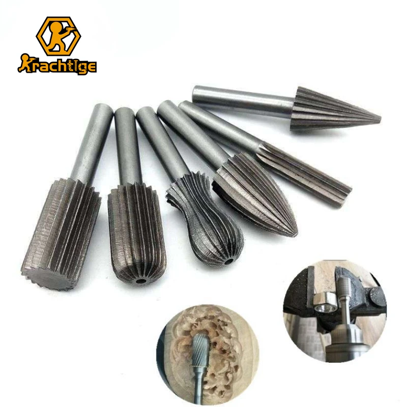 Krachtige 6pcs HSS Rotary Burr Tools Drill Bit Set Cutting Routing Router Grinding Bits Milling Cutters for Wood Carving Tool