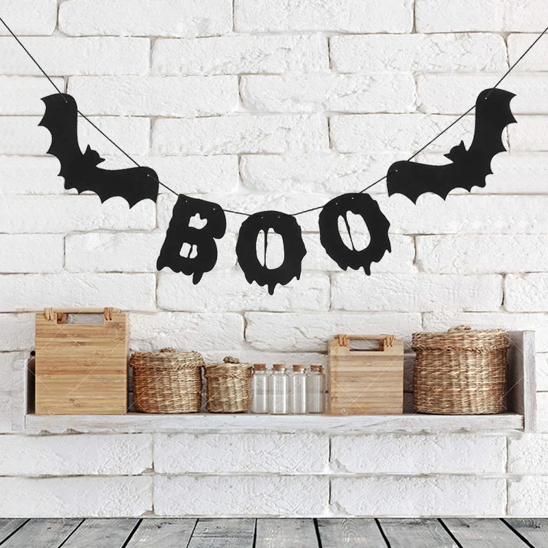 

1 шт. 3 м черный бумажный подвесной флаг BOO, украшение для Хэллоуина, подставка для баннеров «летучая мышь», товары для Хэллоуина