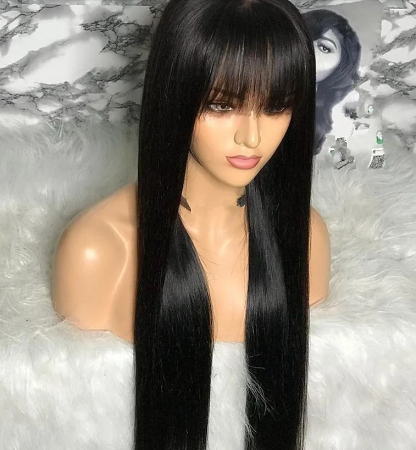

Machine Hair Wig Synthetic Black Straight Soft Hair With Bangs For Black Women Daily Cosplay