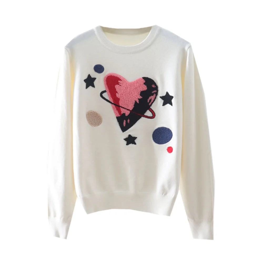 

Винтажный вязаный свитер с рисунком звезд и галактики, женские джемперы с длинным рукавом, осенне-зимние женские пуловеры с вышивкой в виде ...