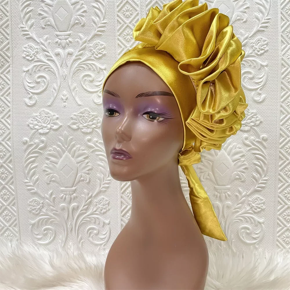 

NEW2023 New Silk Soft Turban Cap Women Cap African Stain Cap Hats Nigerian Turban Cap Ladies Headwear Streetwear Female Muslim