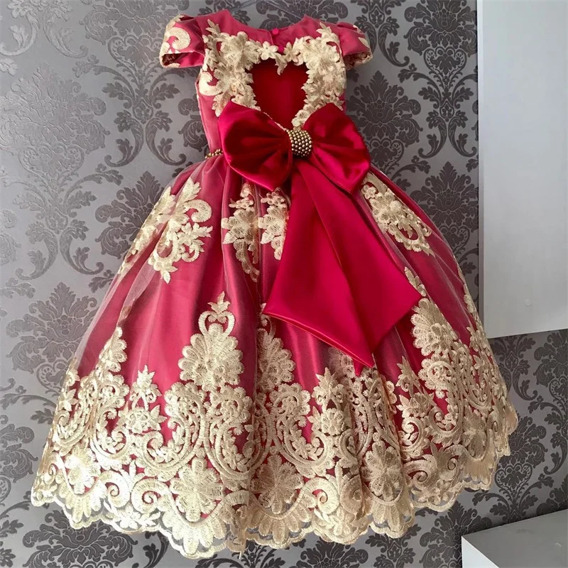 

Girls Lace flower Princess Dress Birthday Party Vestidos Kids Christmas Dress Children Elegant Wedding Ball Gown Xmas Clothing