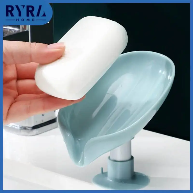 

2/4/5PCS Soap Box With Suction Cup Creative Laundry Soap Dish Storage Leaf Shape Non-slip Soap Case Bathroom Gadgets Plate Tray