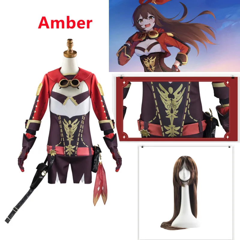 

Game Genshin Impact Amber Cosplay Costume Glasses Headwear Gloves Socks Performance Halloween Women's Funny Anime Costumes
