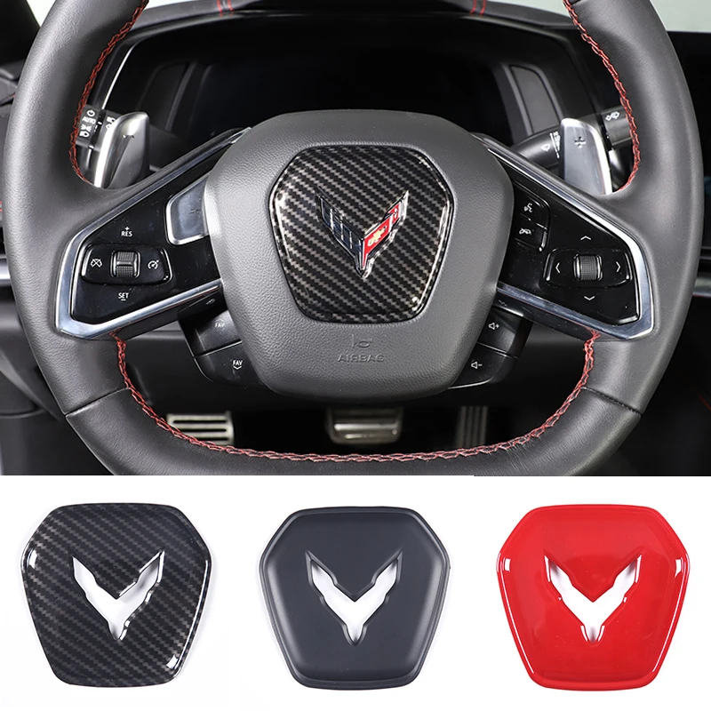 

ABS Carbon Fiber Car Steering Wheel Emblem Badge Trim Sticker for Chevrolet Corvette C8 Stingray Z51 Z06 2020-2023 Car Accessory