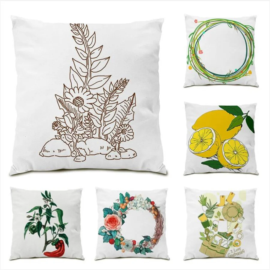 

Flower Series Pillow Covers Decorative Cushion Velvet Ornamental Pillows for Living Room Leaf Polyester Linen Home Decor E0296