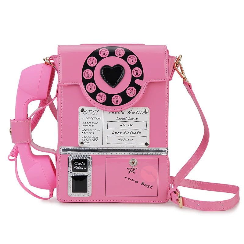 2022 Pink Telephone Shaped Purses and Handbags for Women Retro Phone Top-Handle Shoulder Bags Crossbody Bag Fashion Female Totes
