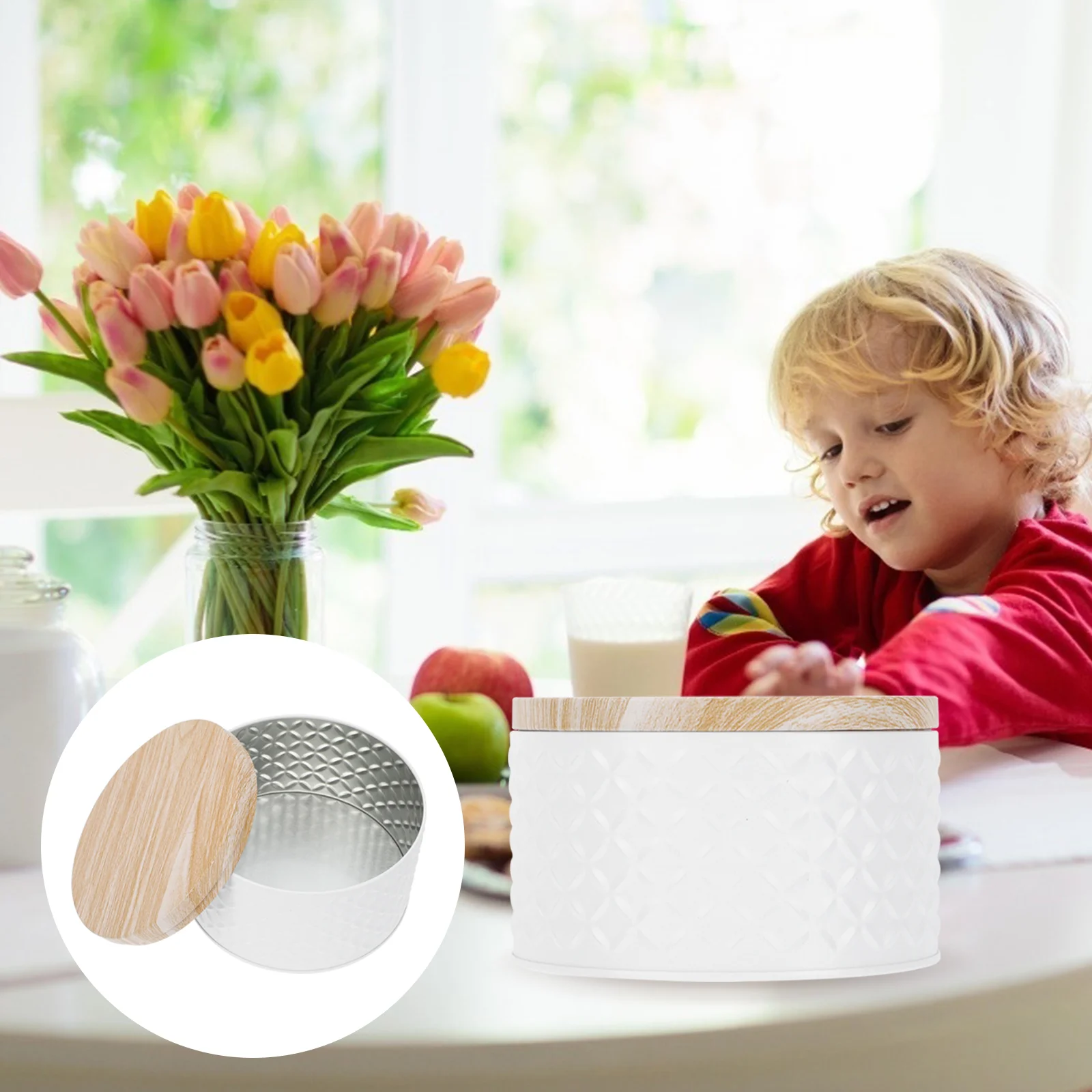 

Candy Jars Lids Tinplate Empty Box Kids Snack Container Metal Treat Cans Cookie Boxes Wooden Cover Storage