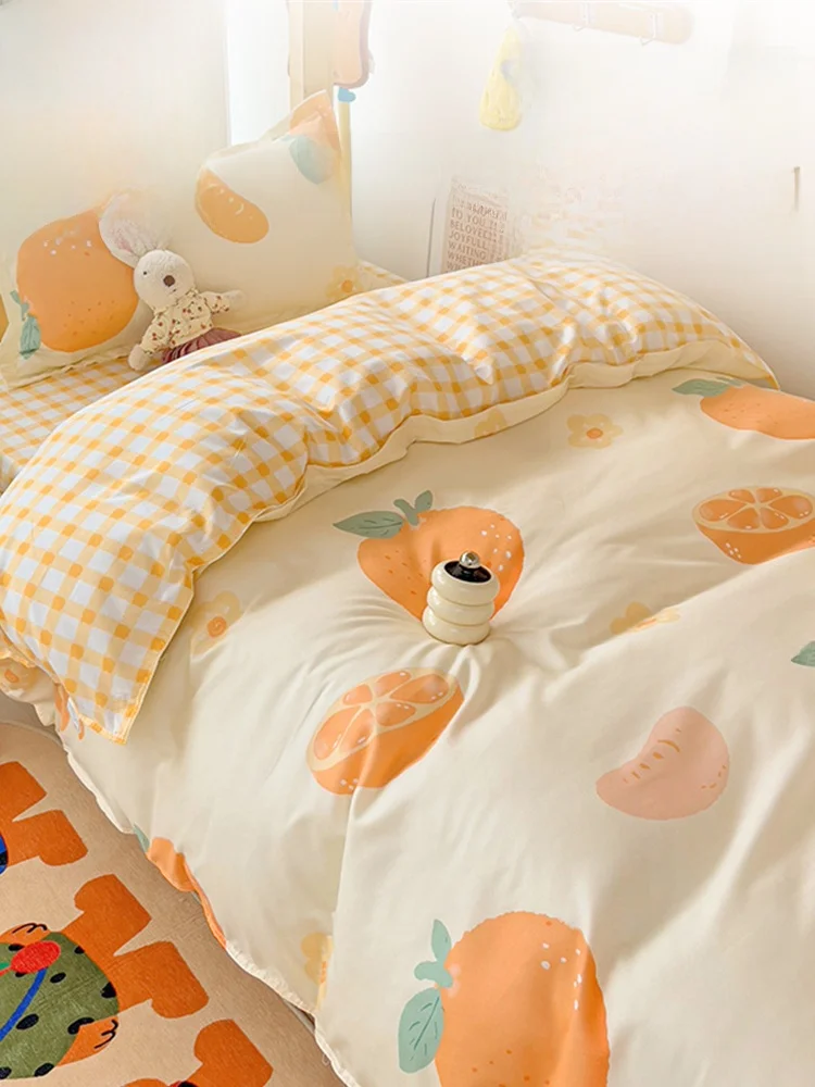 New Four-Piece Bed Sheet Set Pure Washed Cotton College Dormitory Student Quilt Cover Three-Piece