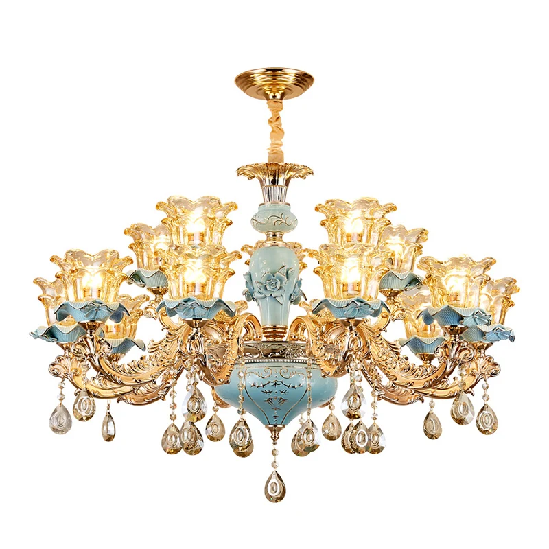 

Ceramic Living Room Crystal Lamp Dining Room Bedroom Lighting Modern Home Duplex Building Warm French Chandelier