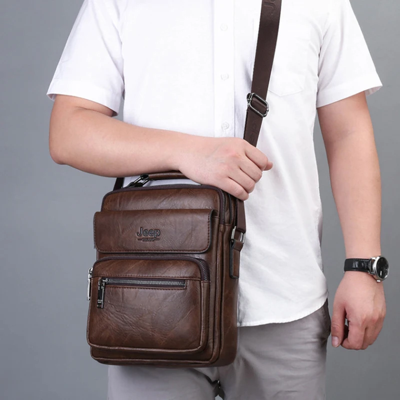 Men'S Shoulder Strap Handbags Bag Briefcase Purse Leather Bolsas Square Messenger Cross Business Crossbody Side Bag For Men