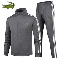 high quality mens casual sports zipper mock neck cardigan jacket outdoor running printed pants set