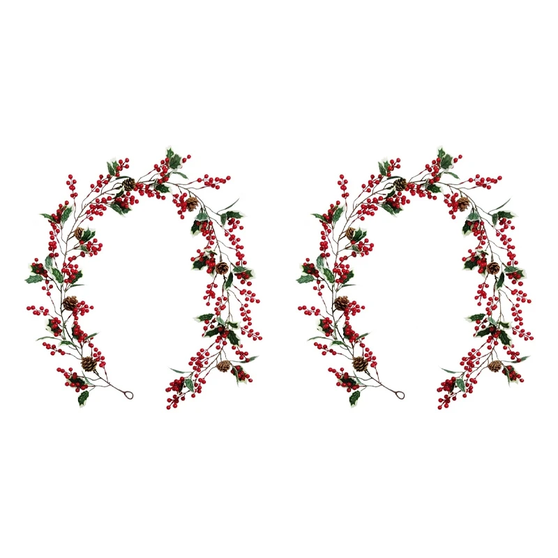 

2X 6.23FT Red Berry Christmas Garland With Pine Cone Garland Artificial Garland Garden Gate Home Decoration For New Year