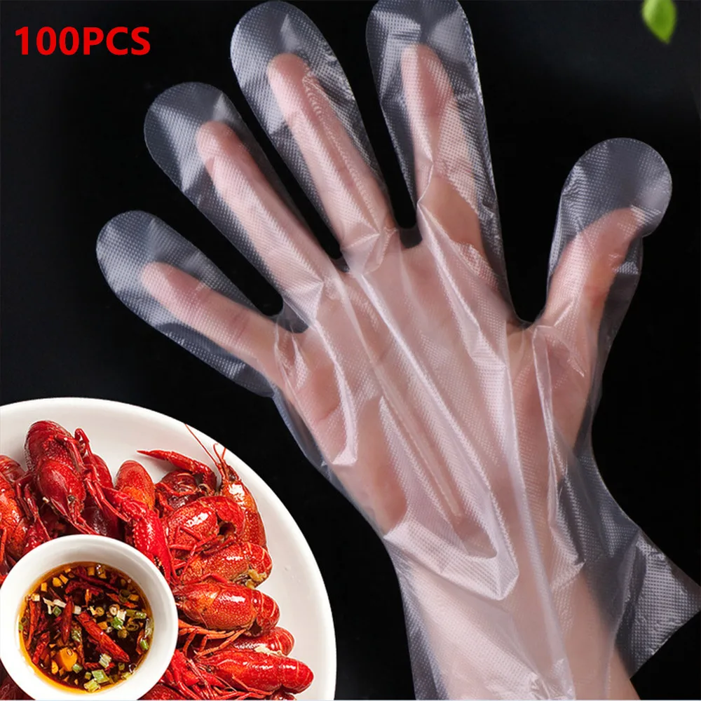 

100PCS Disposable Gloves Food Grade Restaurant Kitchen BBQ Catering Gloves Home Garden Pet Sanitary Cleaning Protective PE Glove