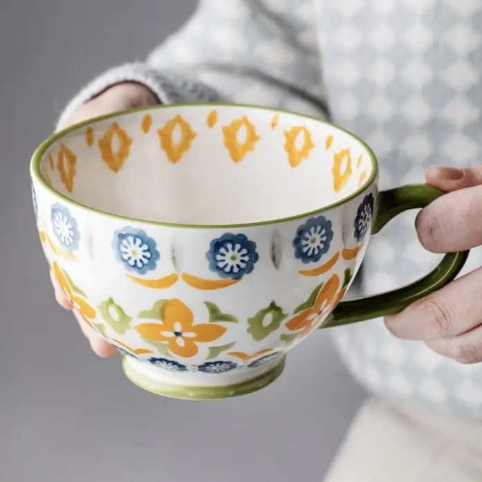 

Nordic Flower Hand-painted Breakfast Cup Mug Ceramic Cup Niche Milk Coffee Cup Drinking Cup Home Office